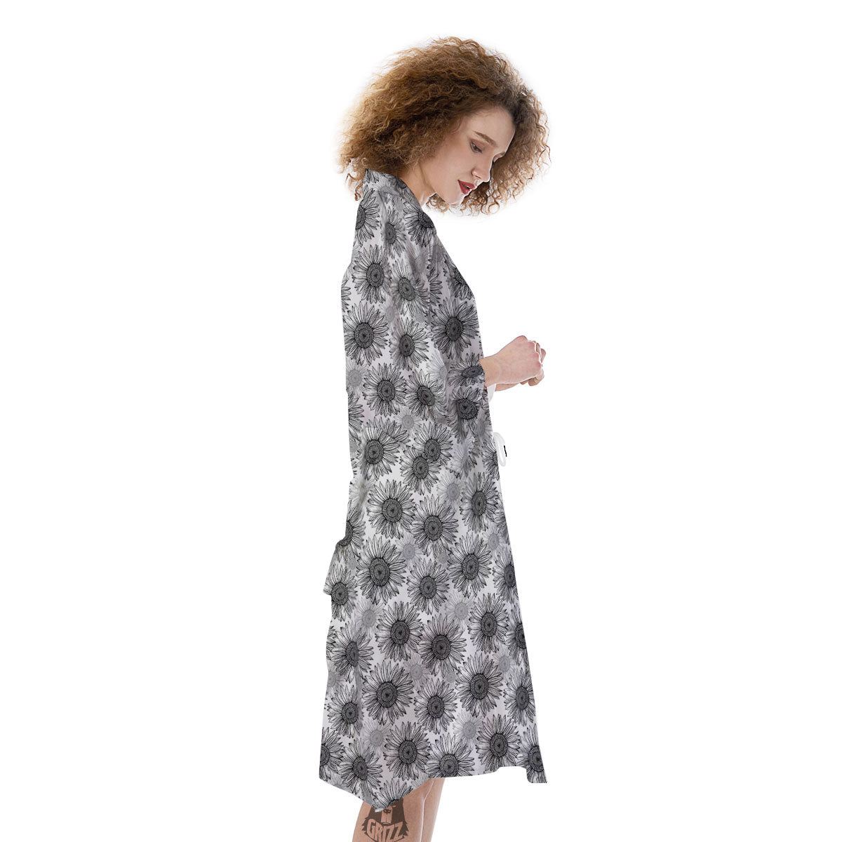 Sunflower Hand Drawn Print Pattern Kimono-grizzshop