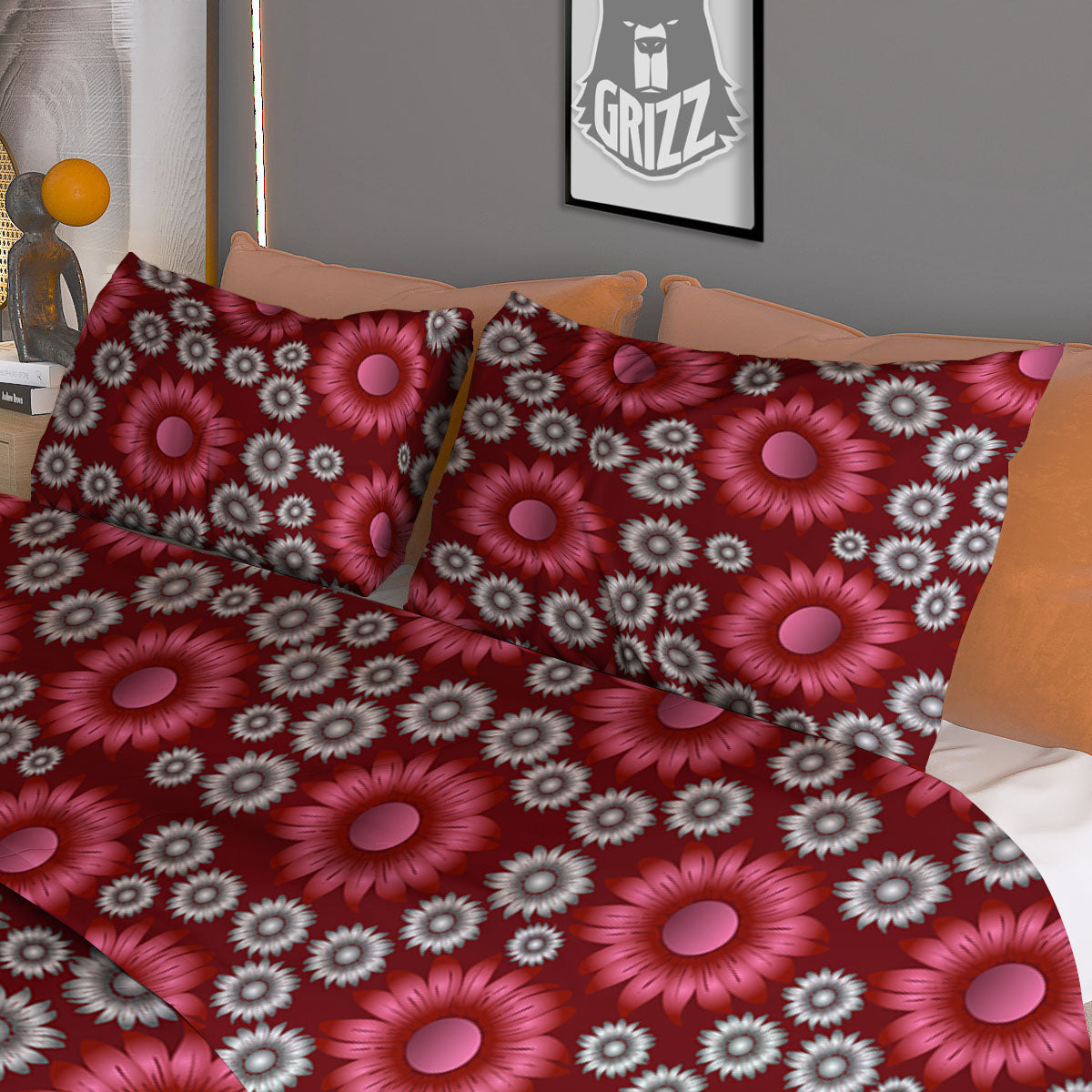 Sunflower Magenta Pink Print Pattern Duvet Cover Bedding Set
