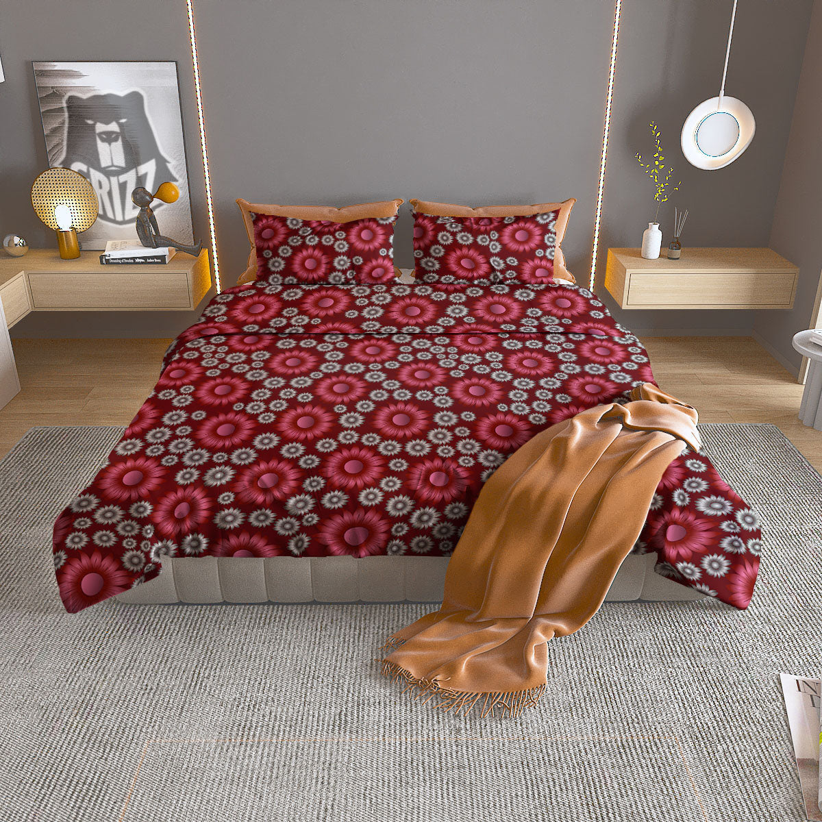 Sunflower Magenta Pink Print Pattern Duvet Cover Bedding Set-grizzshop