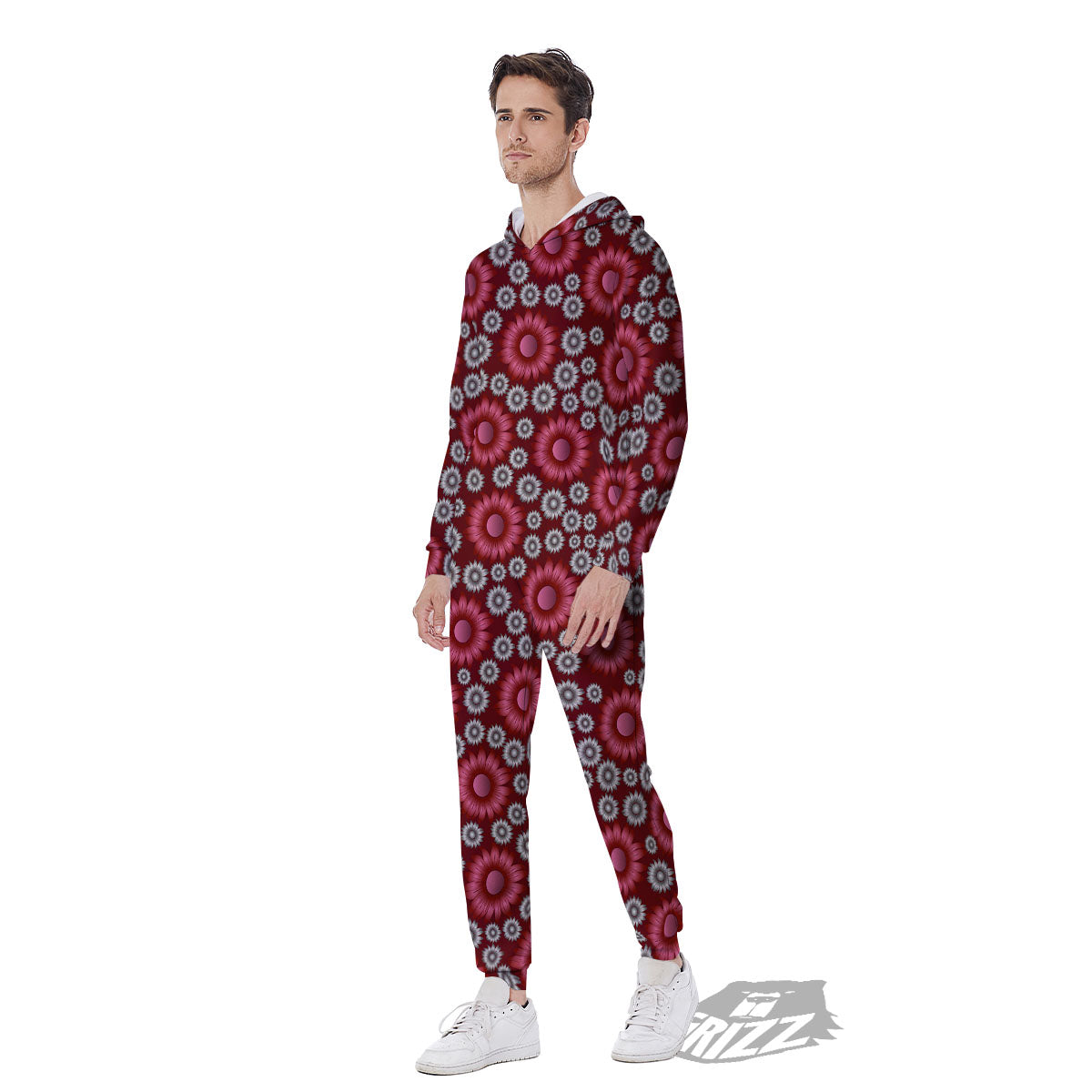 Sunflower Magenta Pink Print Pattern Men's Jumpsuit-grizzshop