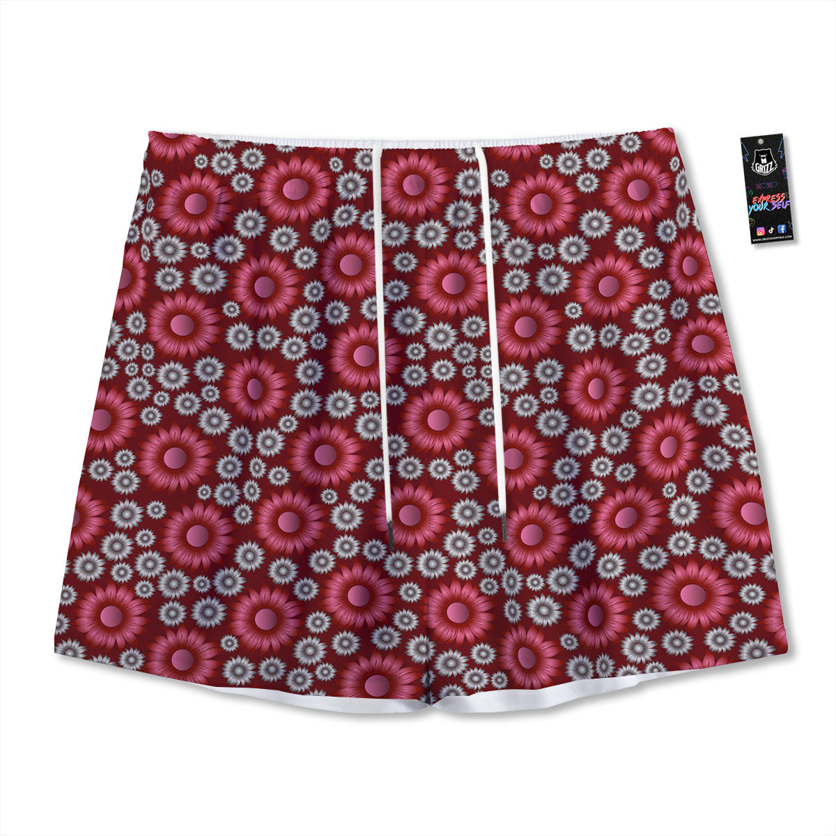 Sunflower Magenta Pink Print Pattern Mesh Shorts-grizzshop