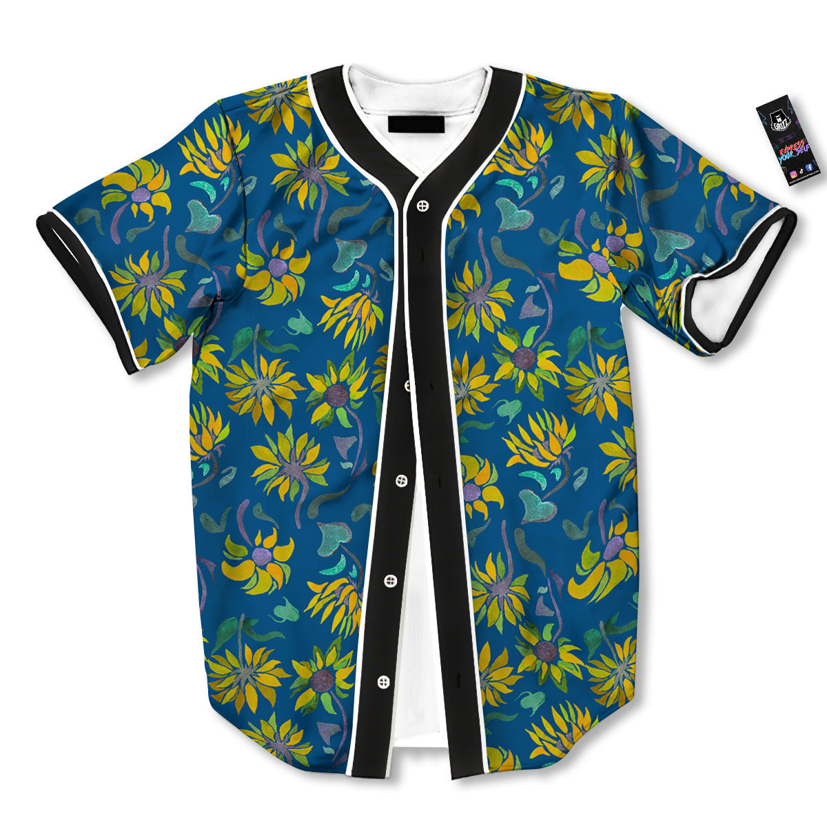 Sunflower Navy Print Pattern Baseball Jersey-grizzshop
