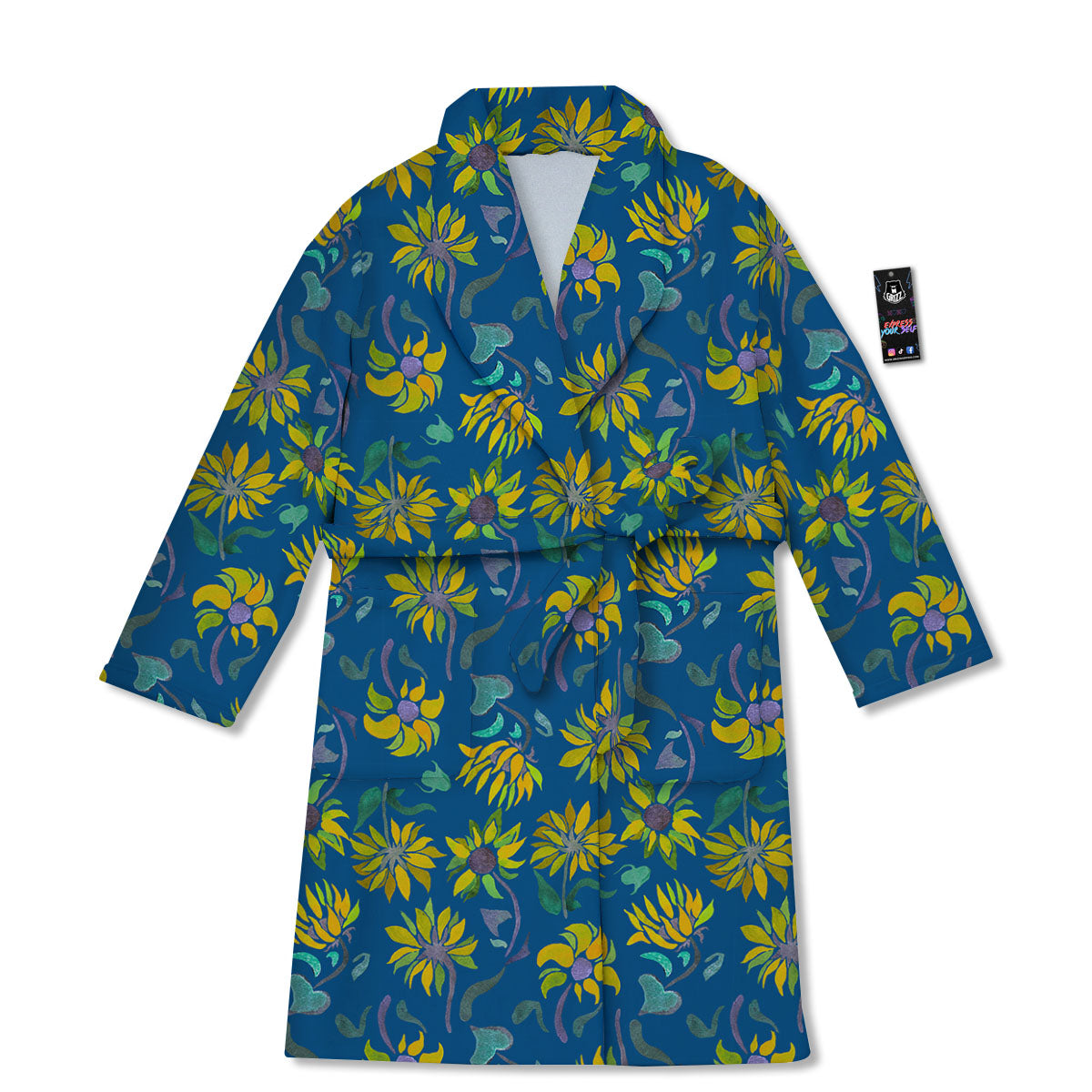 Sunflower Navy Print Pattern Bathrobe-grizzshop