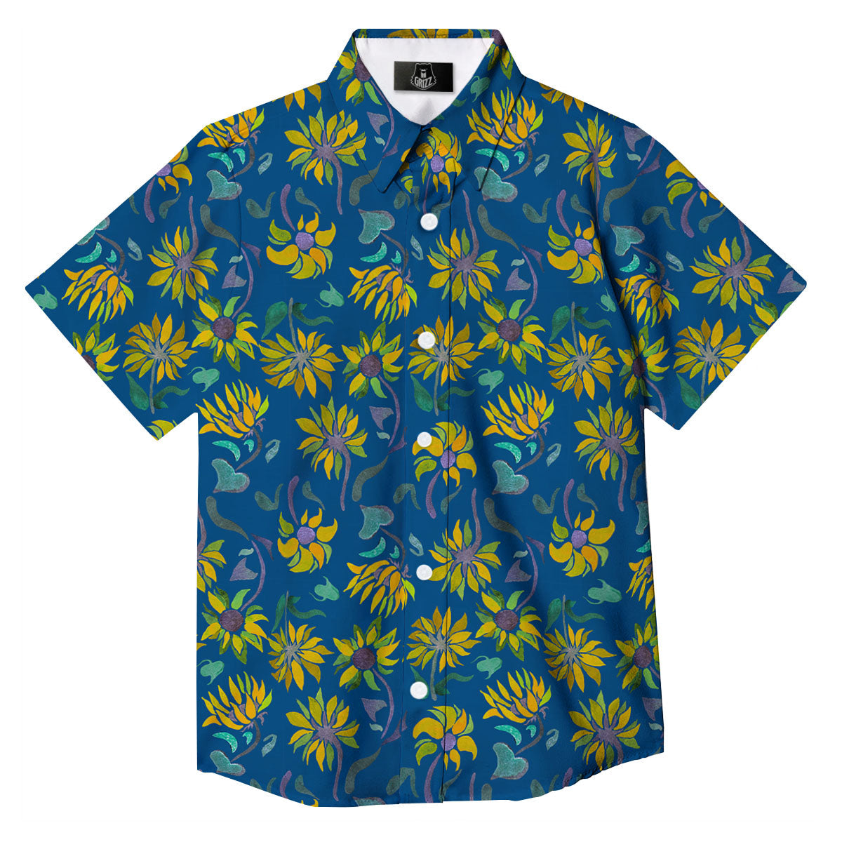 Sunflower Navy Print Pattern Button Up Shirt-grizzshop