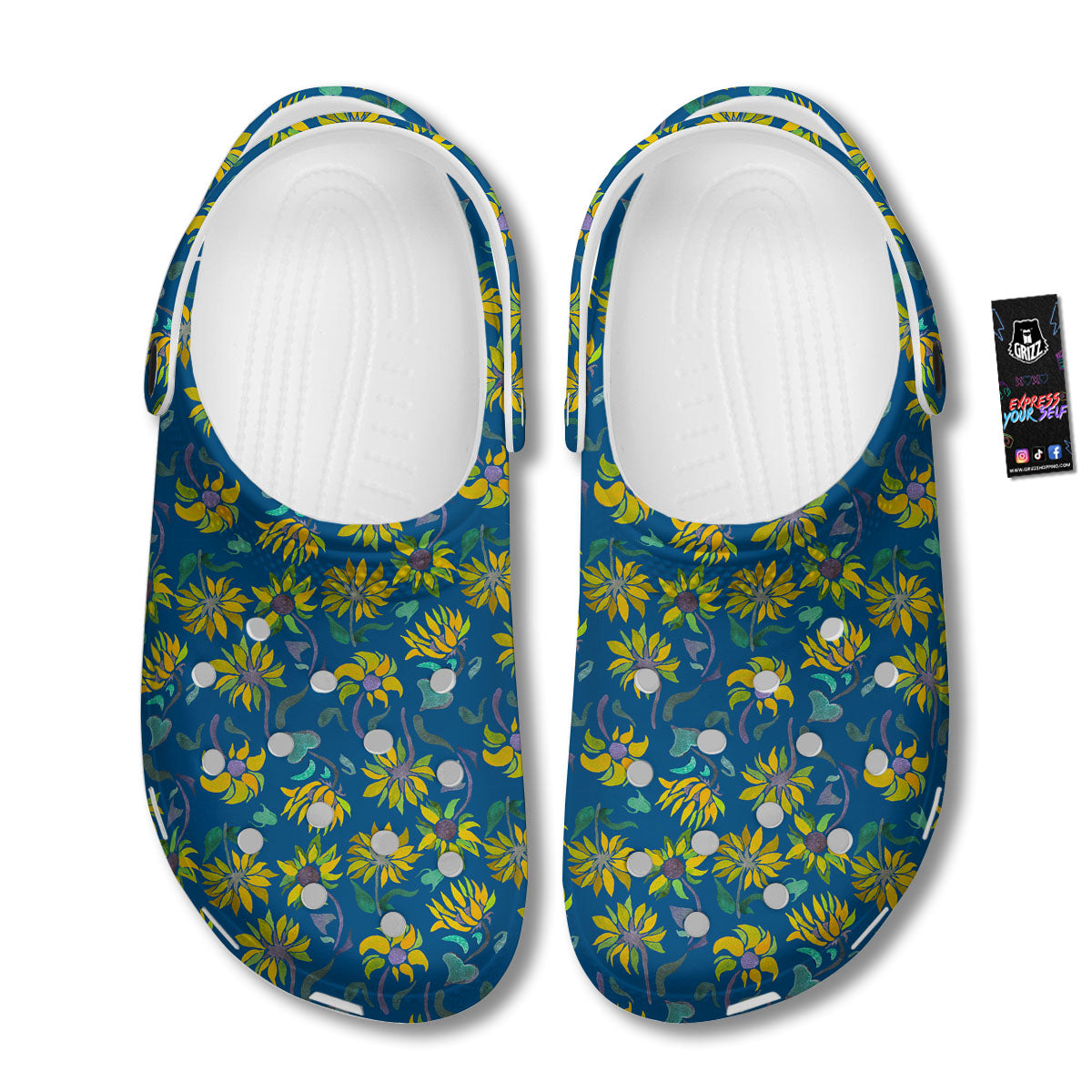 Sunflower Navy Print Pattern Clog-grizzshop