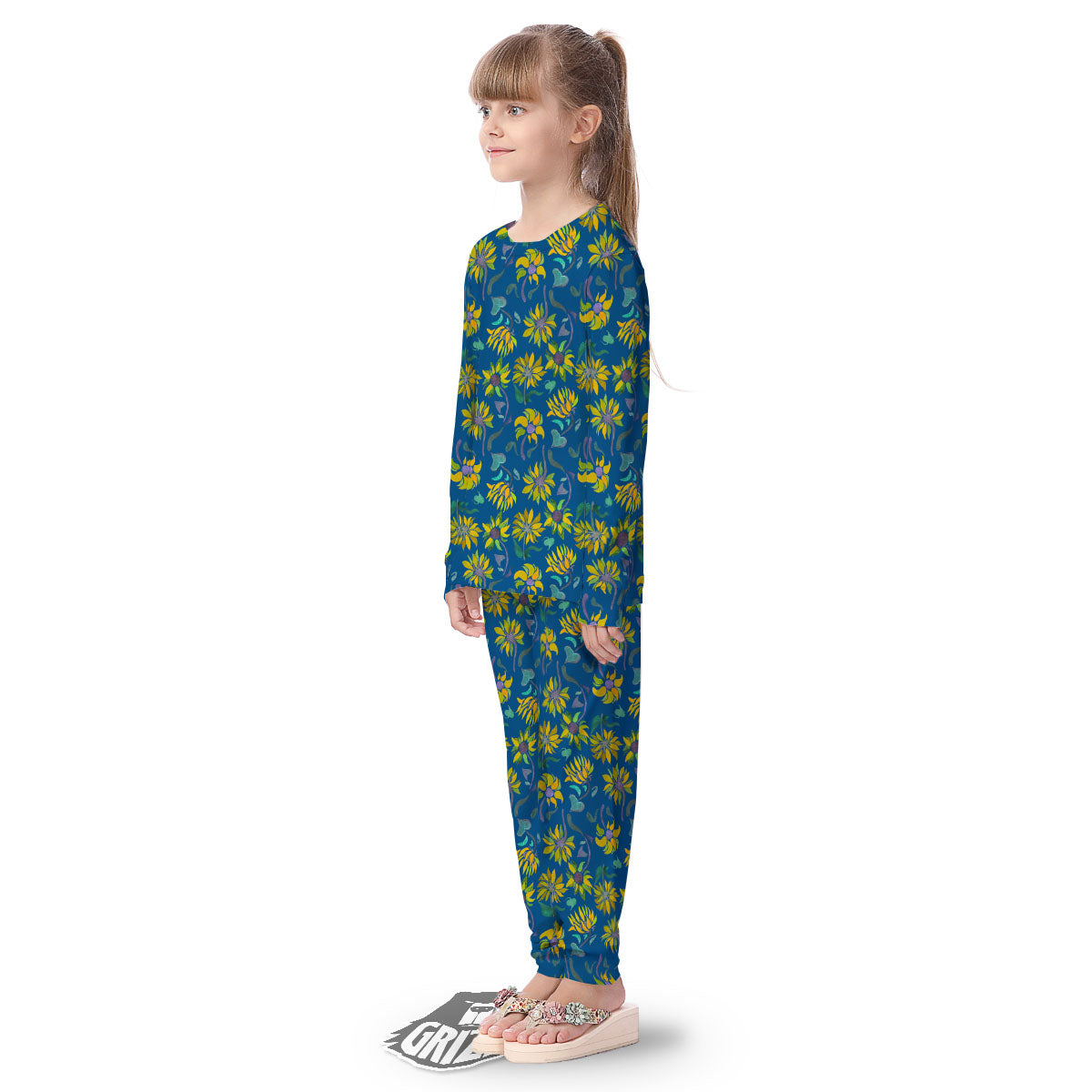 Sunflower Navy Print Pattern Kid's Pajamas-grizzshop