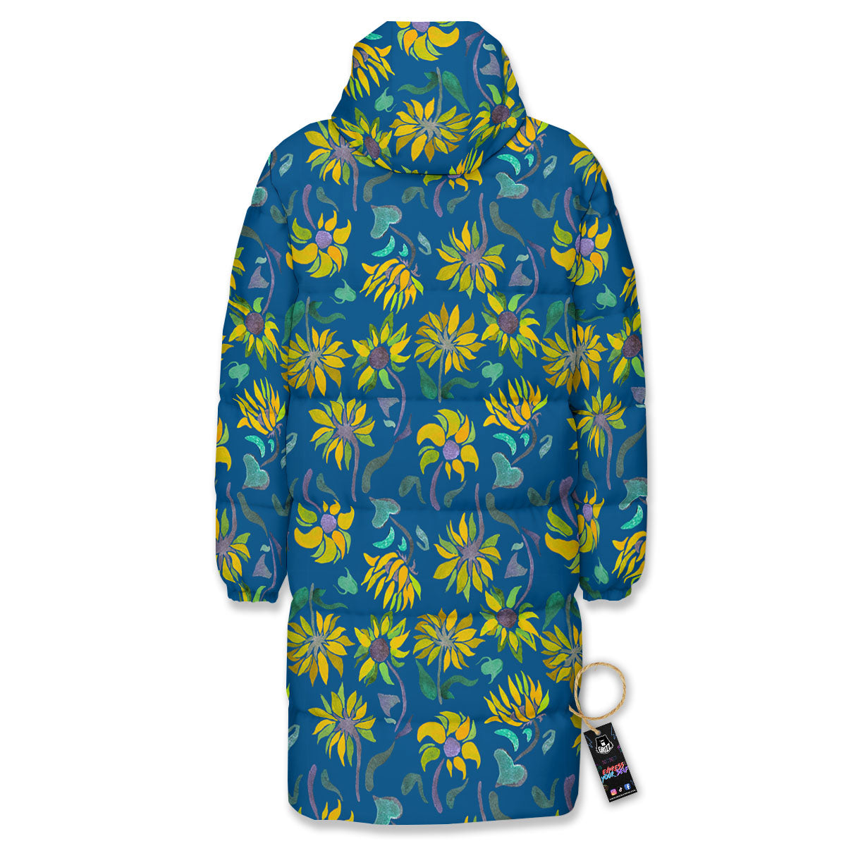 Sunflower Navy Print Pattern Long Down Jacket-grizzshop