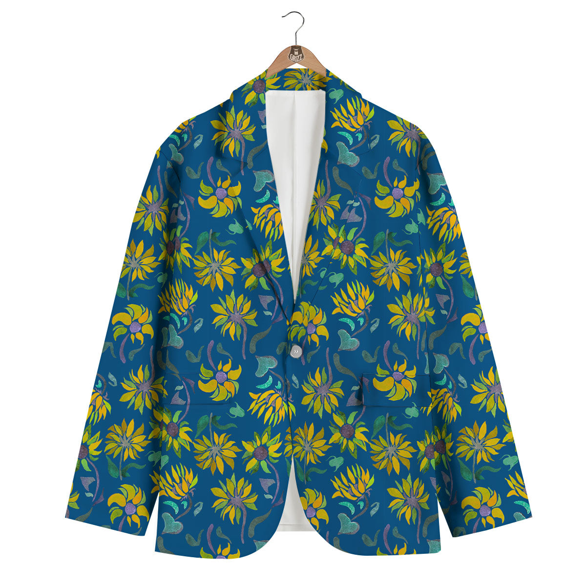 Sunflower Navy Print Pattern Men's Blazer-grizzshop