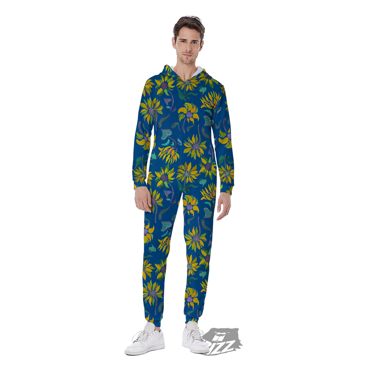 Sunflower Navy Print Pattern Men's Jumpsuit-grizzshop