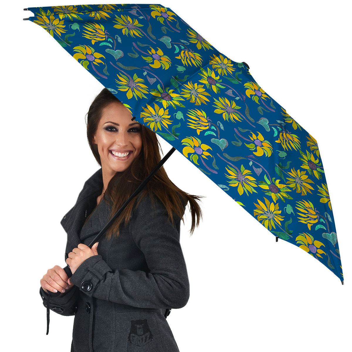 Sunflower Navy Print Pattern Umbrella-grizzshop