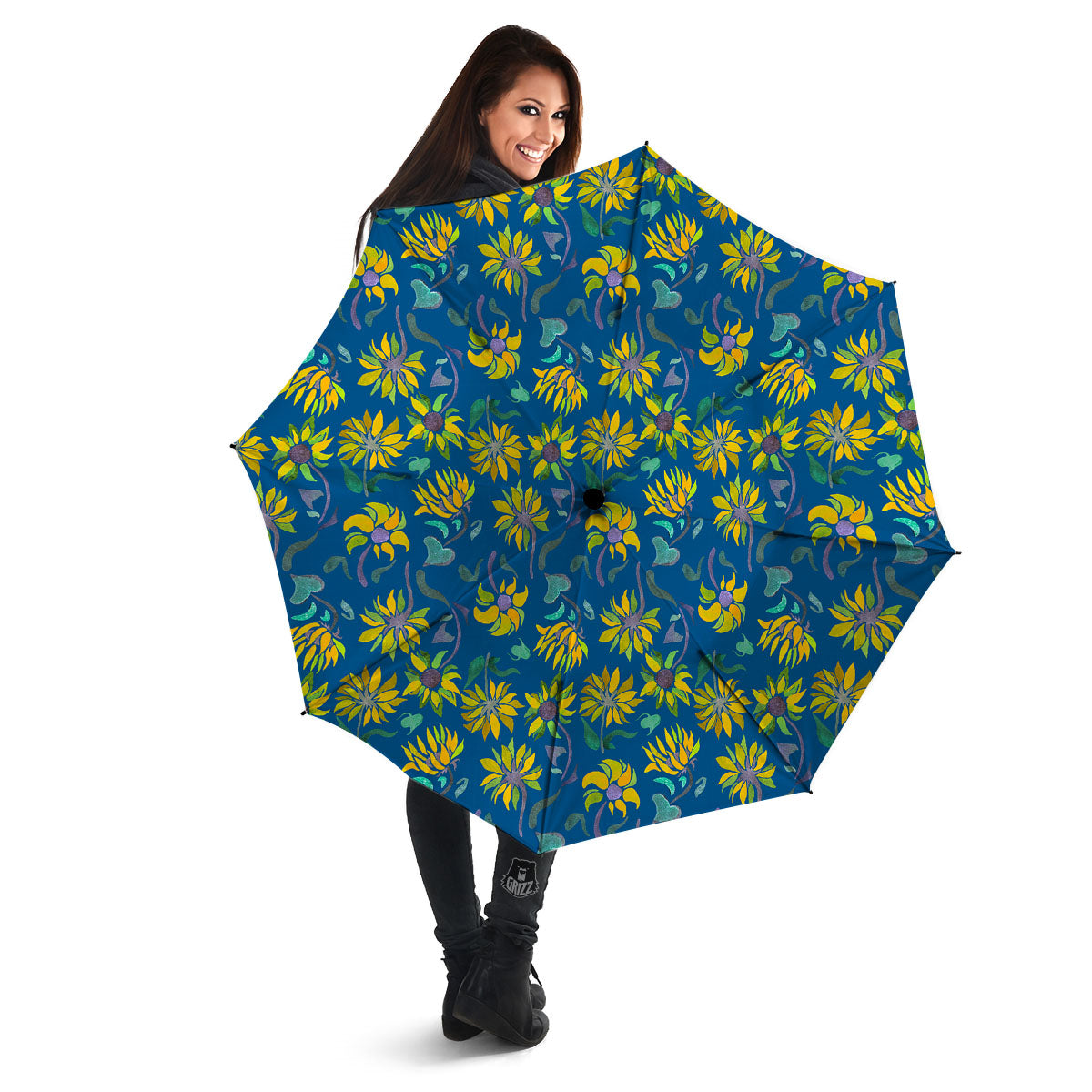 Sunflower Navy Print Pattern Umbrella-grizzshop
