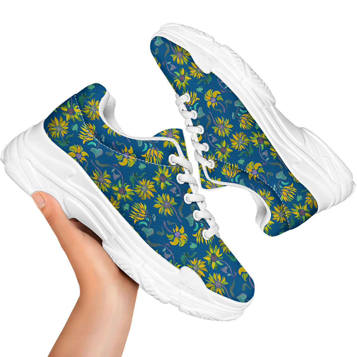 Sunflower Navy Print Pattern White Chunky Shoes-grizzshop