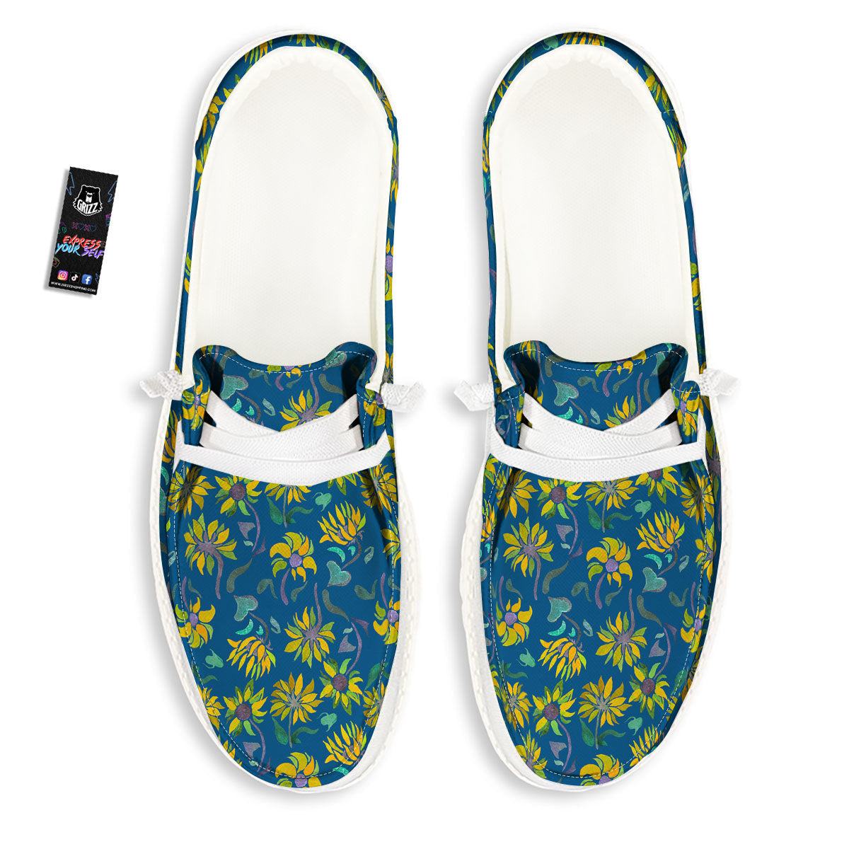 Sunflower Navy Print Pattern White Loafers-grizzshop