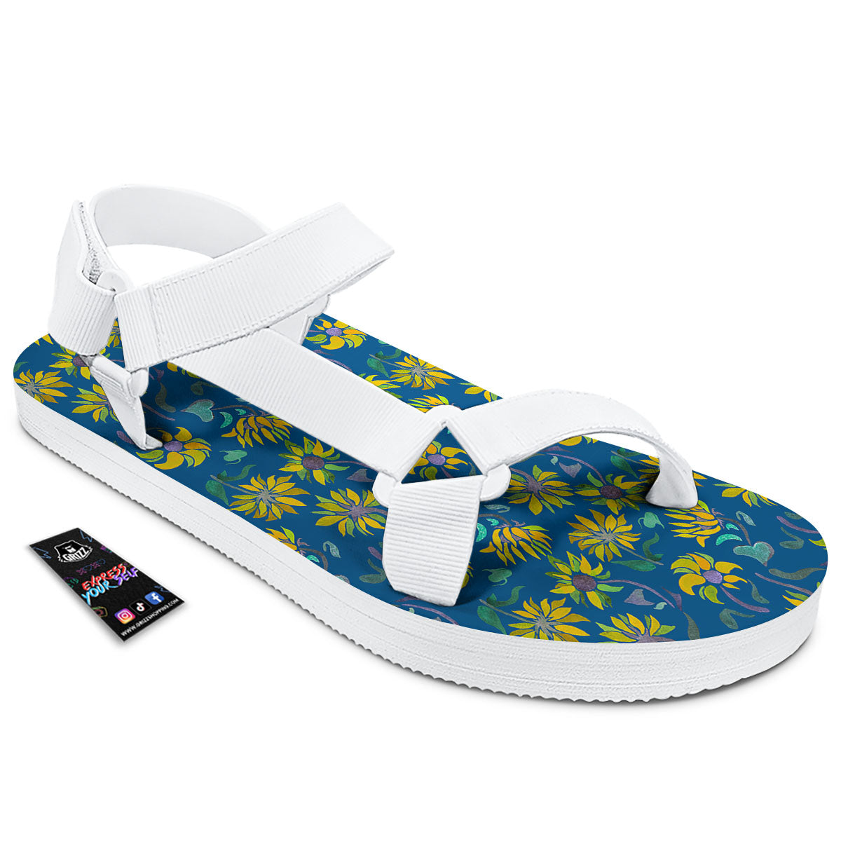 Sunflower Navy Print Pattern White Open Toe Sandals-grizzshop