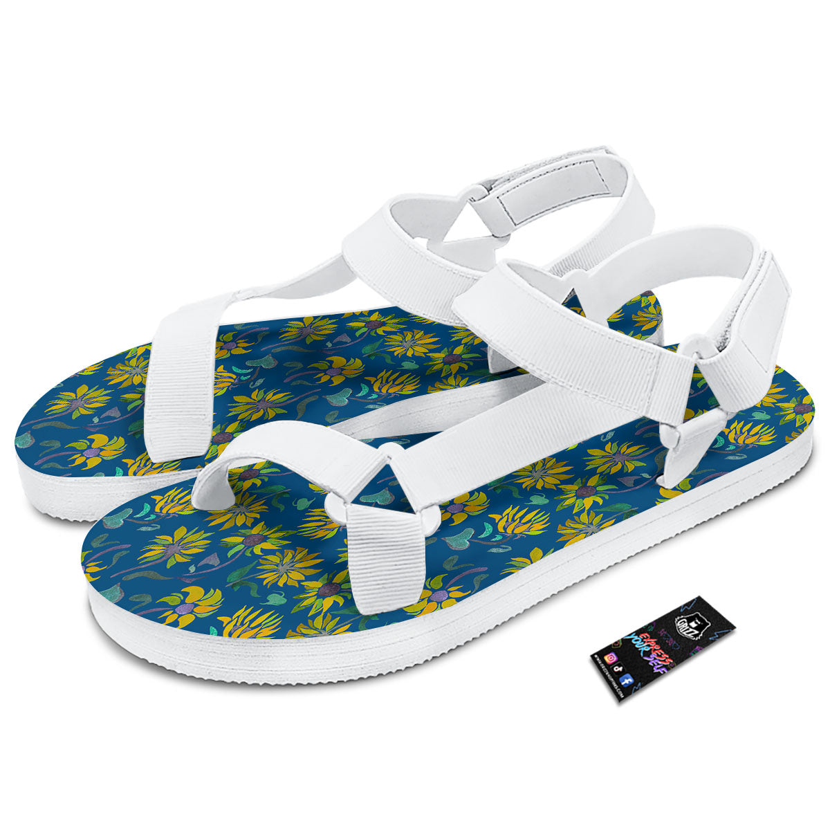 Sunflower Navy Print Pattern White Open Toe Sandals-grizzshop