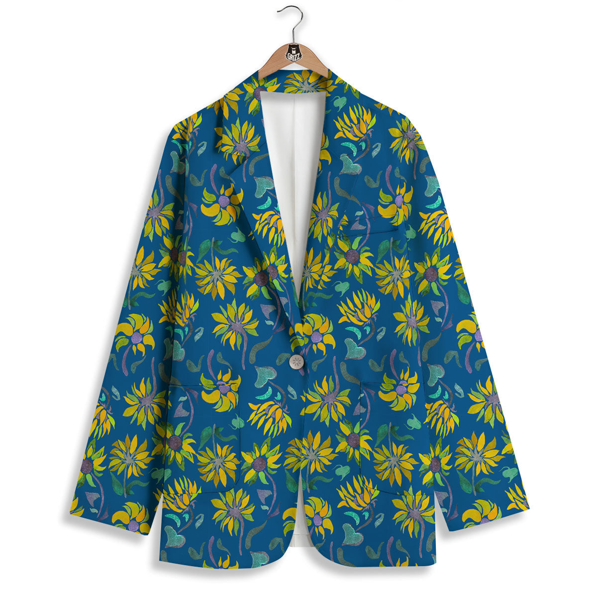 Sunflower Navy Print Pattern Women's Blazer-grizzshop