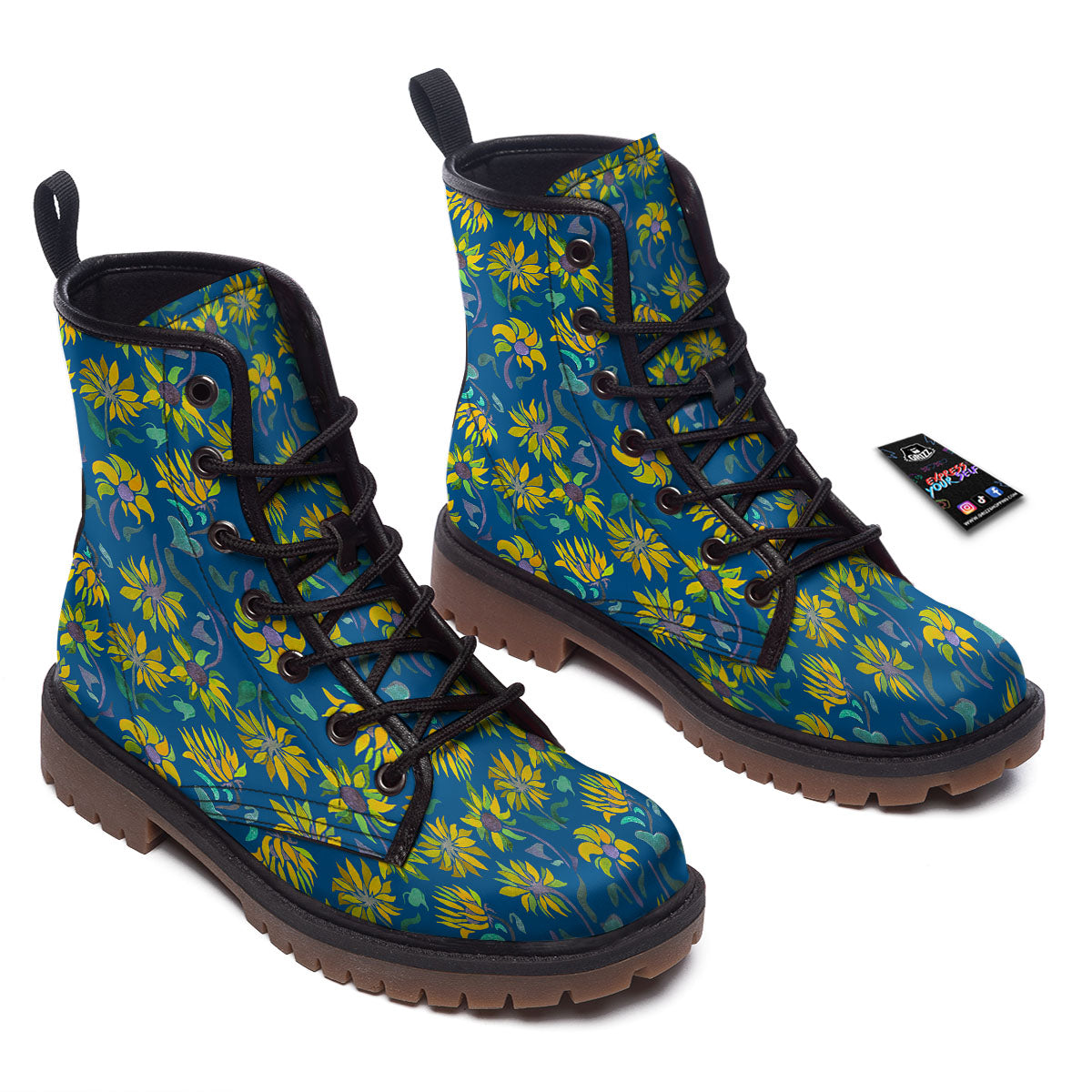 Sunflower Navy Print Pattern Work Boots-grizzshop