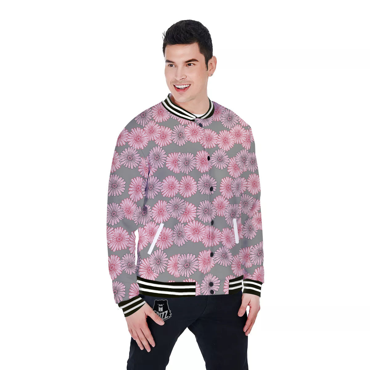 Sunflower Pink Print Pattern Baseball Jacket-grizzshop