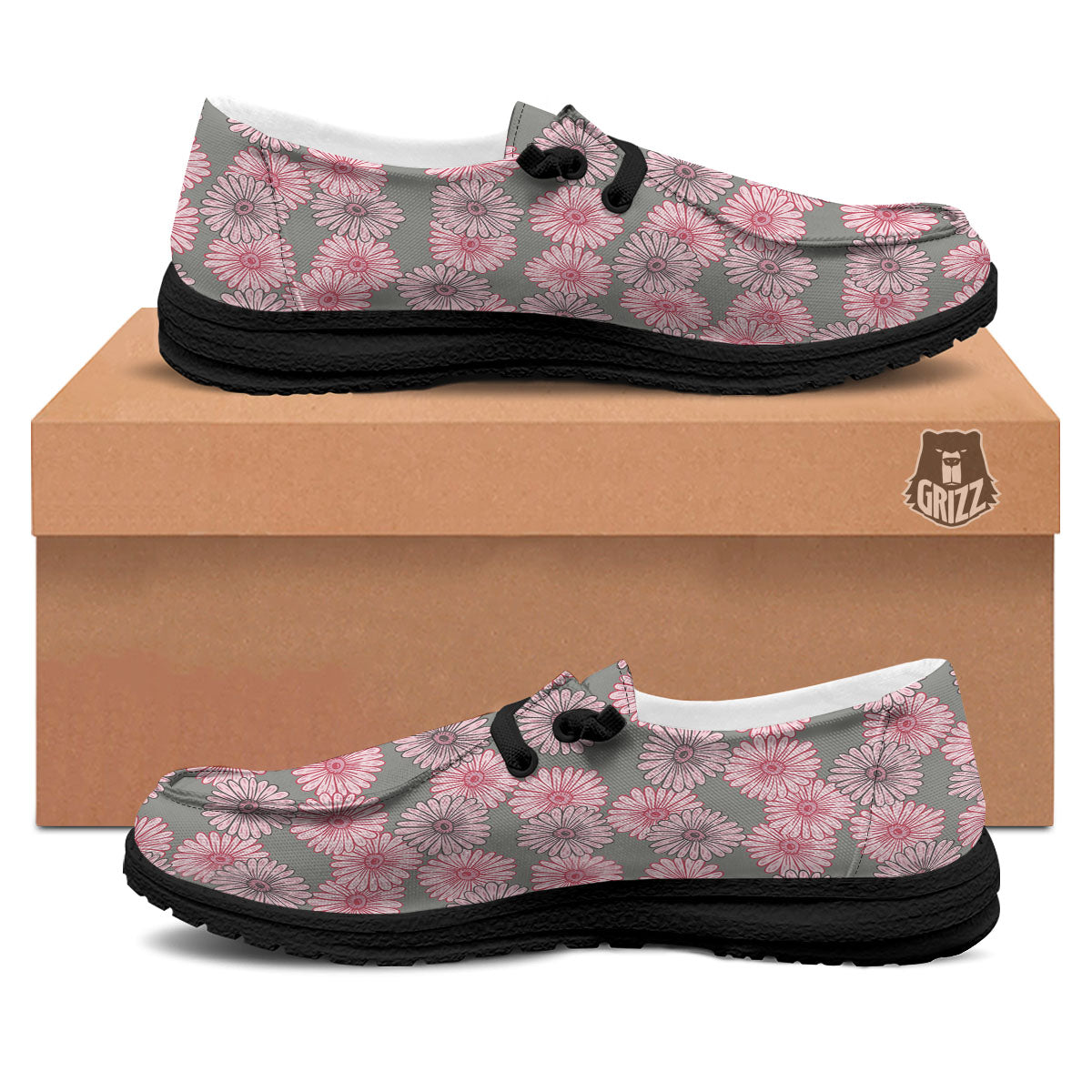 Sunflower Pink Print Pattern Black Loafers-grizzshop