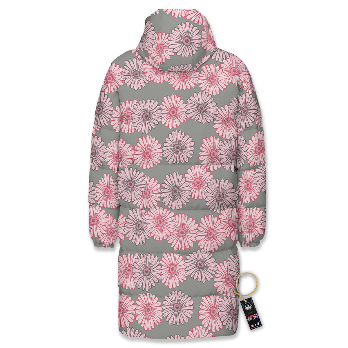 Sunflower Pink Print Pattern Long Down Jacket-grizzshop