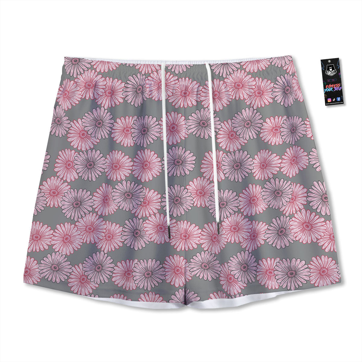 Sunflower Pink Print Pattern Mesh Shorts-grizzshop