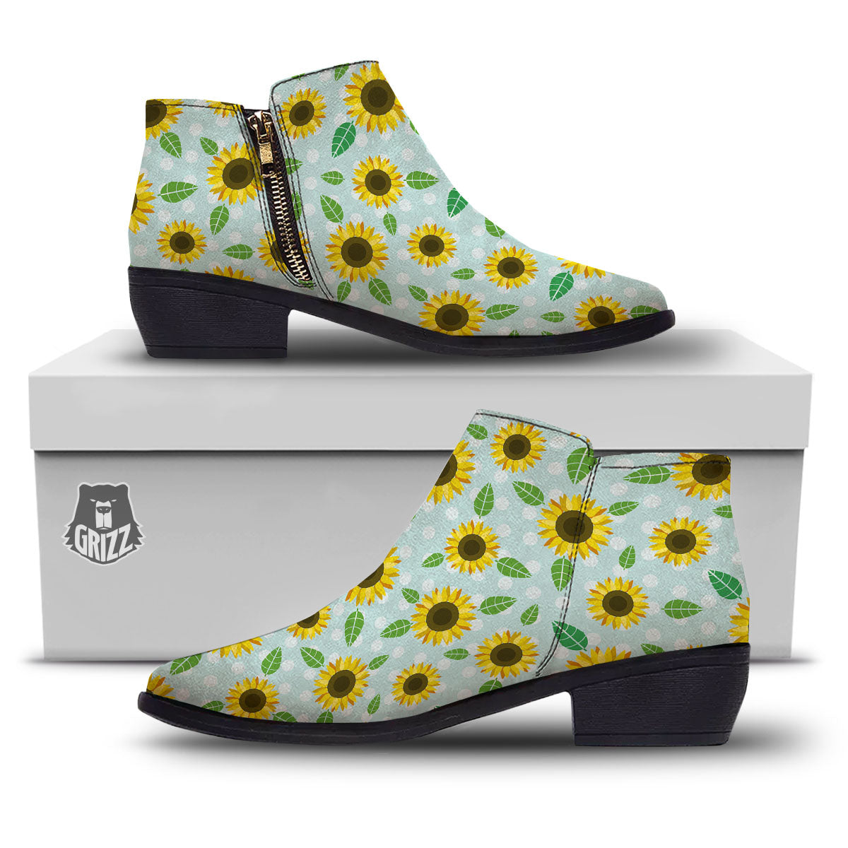 Sunflower Polka Dot Print Pattern Ankle Boots-grizzshop