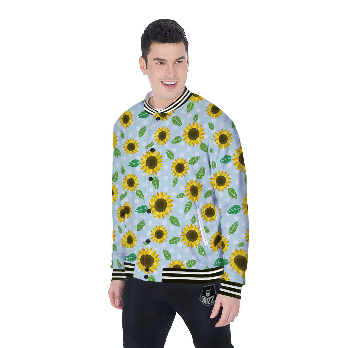 Sunflower Polka Dot Print Pattern Baseball Jacket-grizzshop