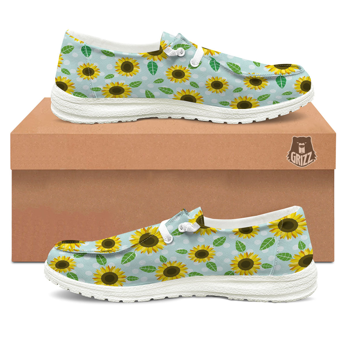 Sunflower Polka Dot Print Pattern Black Loafers-grizzshop