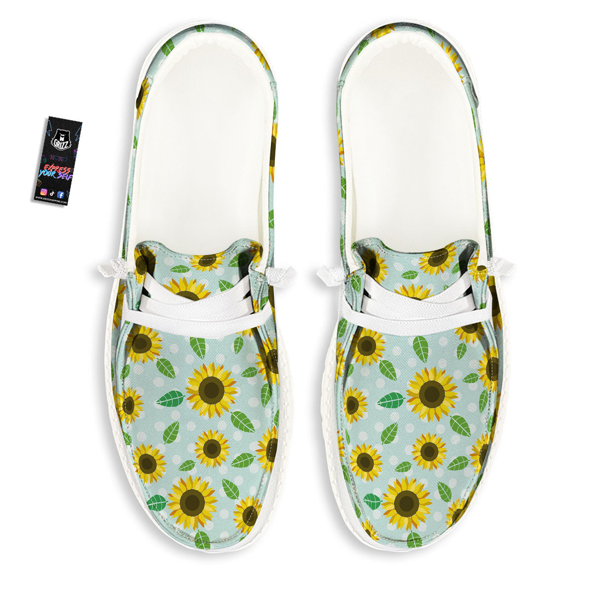 Sunflower Polka Dot Print Pattern Black Loafers-grizzshop