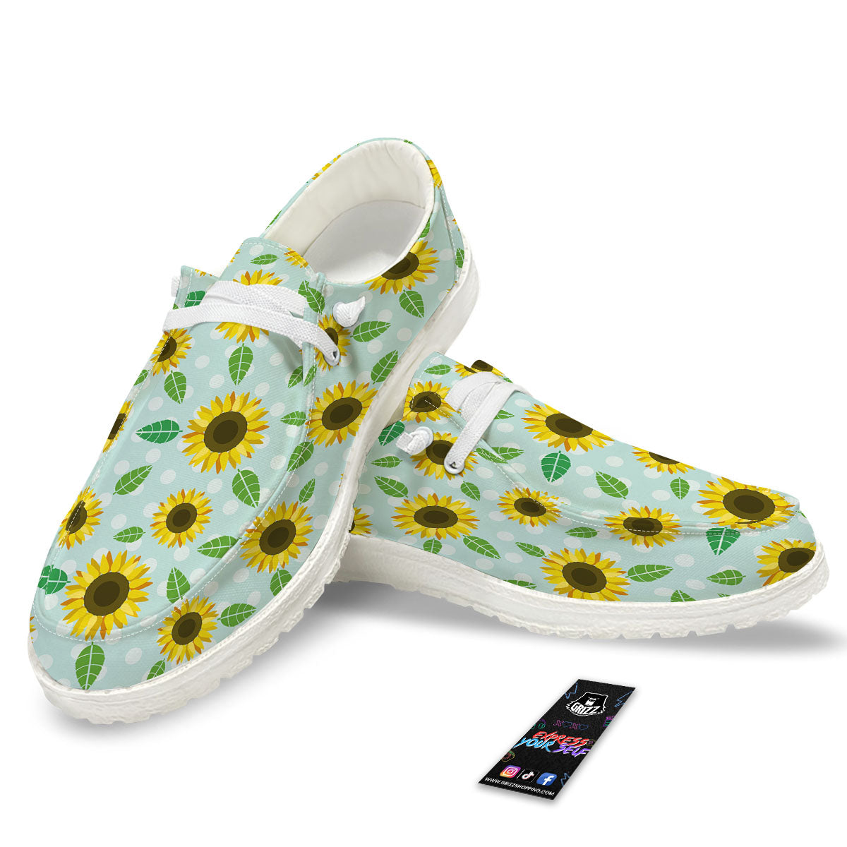 Sunflower Polka Dot Print Pattern Black Loafers-grizzshop