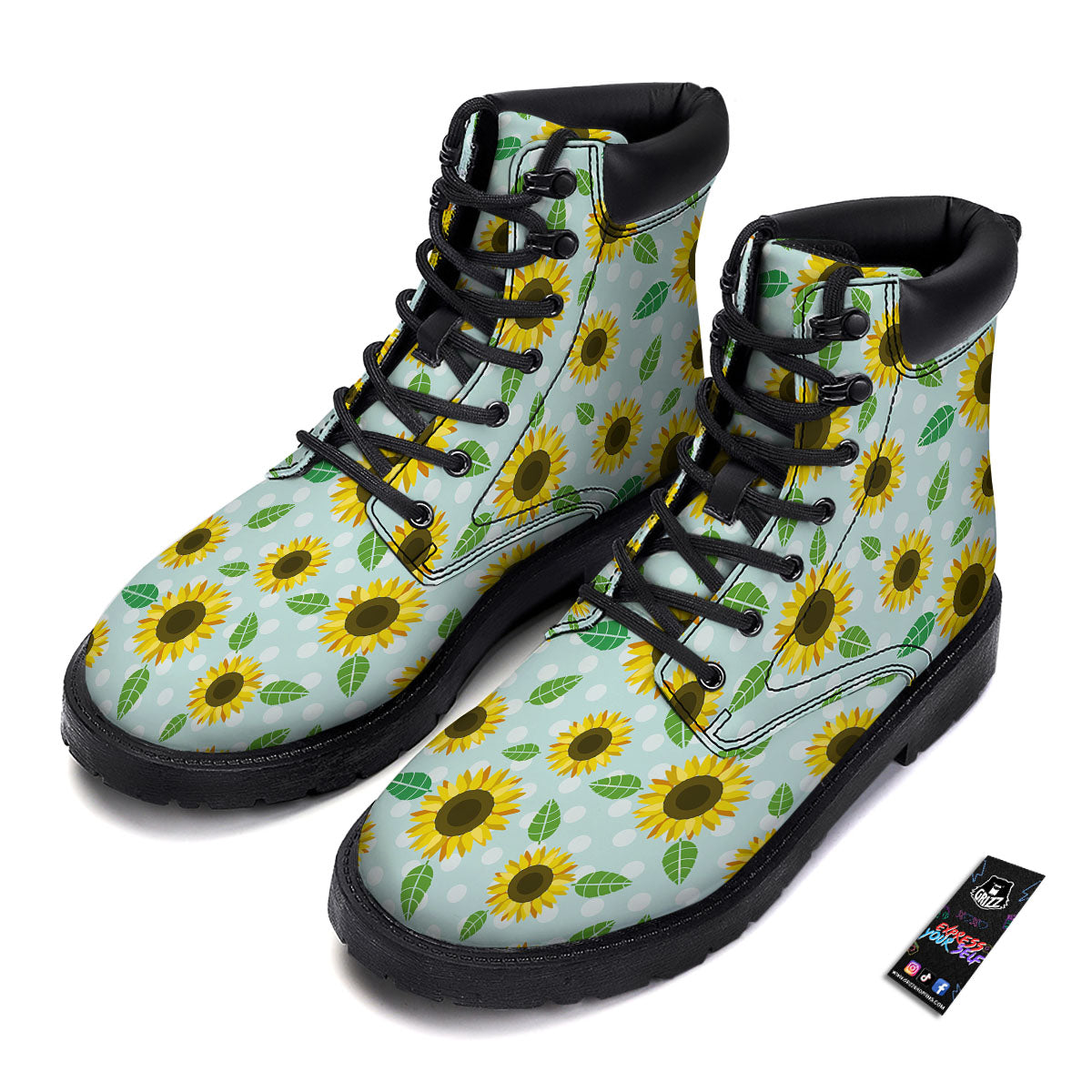 Sunflower Polka Dot Print Pattern Boots-grizzshop
