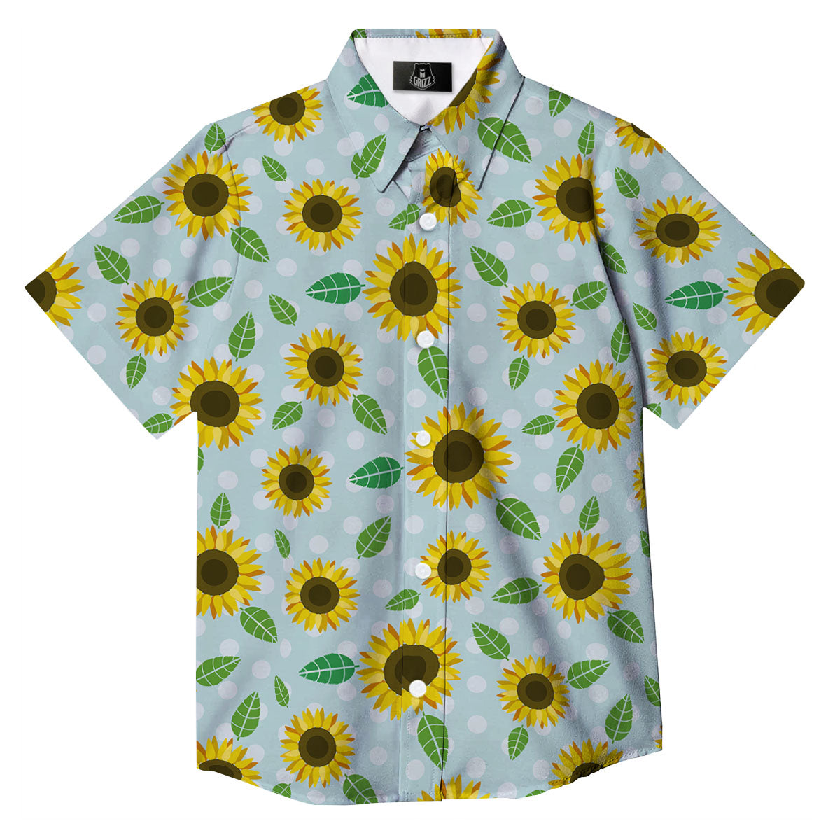 Sunflower Polka Dot Print Pattern Button Up Shirt-grizzshop