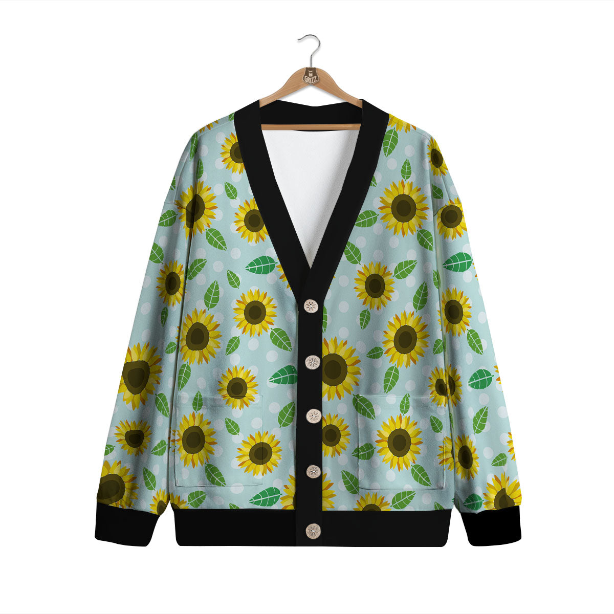 Sunflower Polka Dot Print Pattern Cardigan-grizzshop