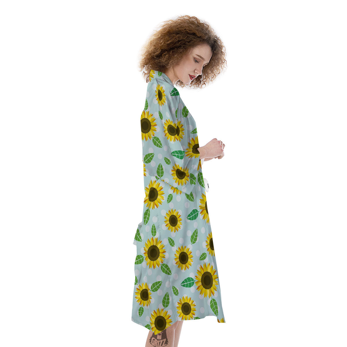Sunflower Polka Dot Print Pattern Kimono-grizzshop