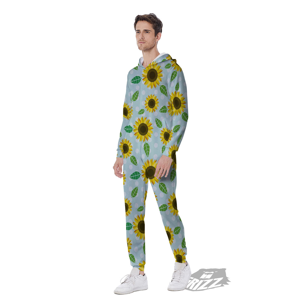 Sunflower Polka Dot Print Pattern Men's Jumpsuit-grizzshop