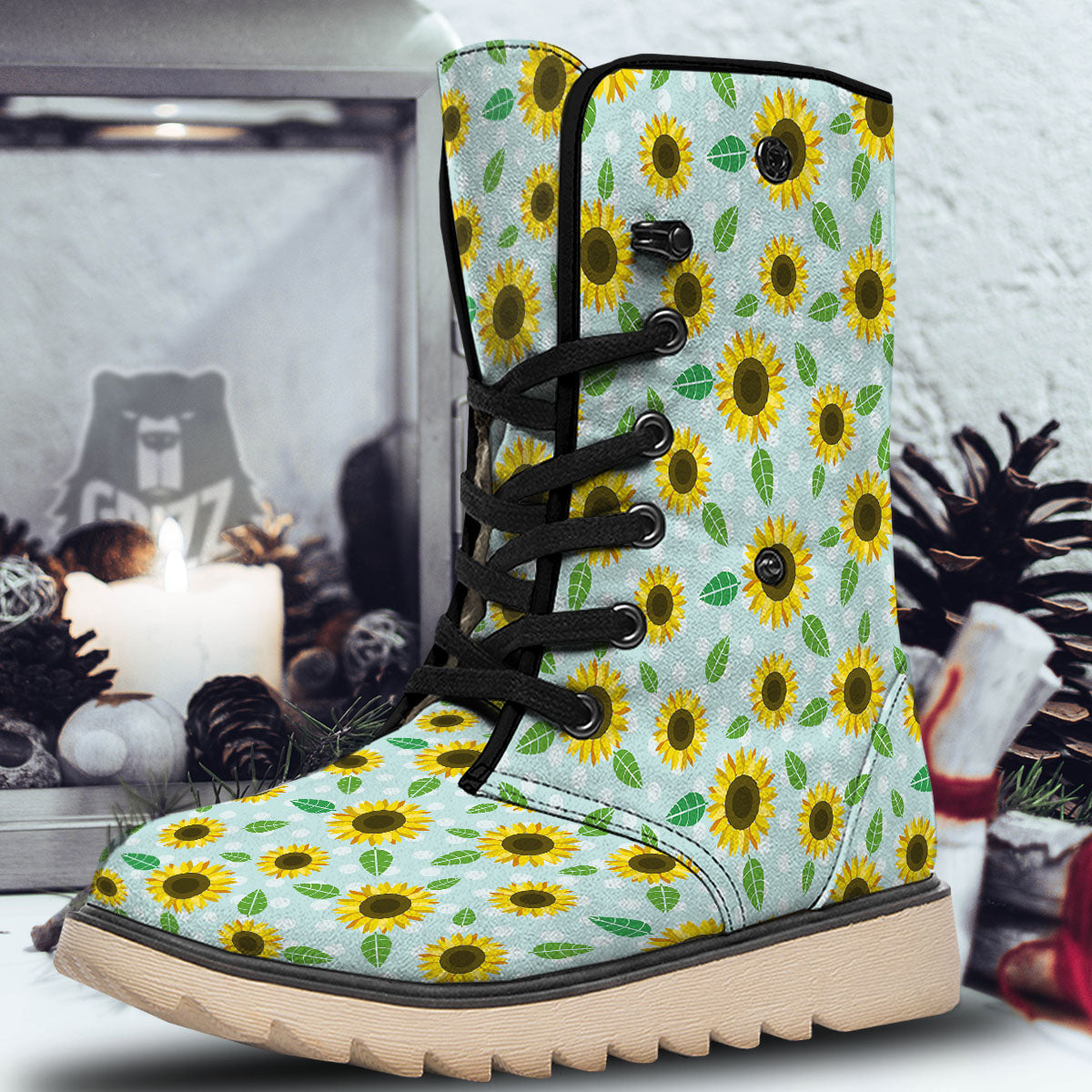 Sunflower Polka Dot Print Pattern Snow Boots-grizzshop
