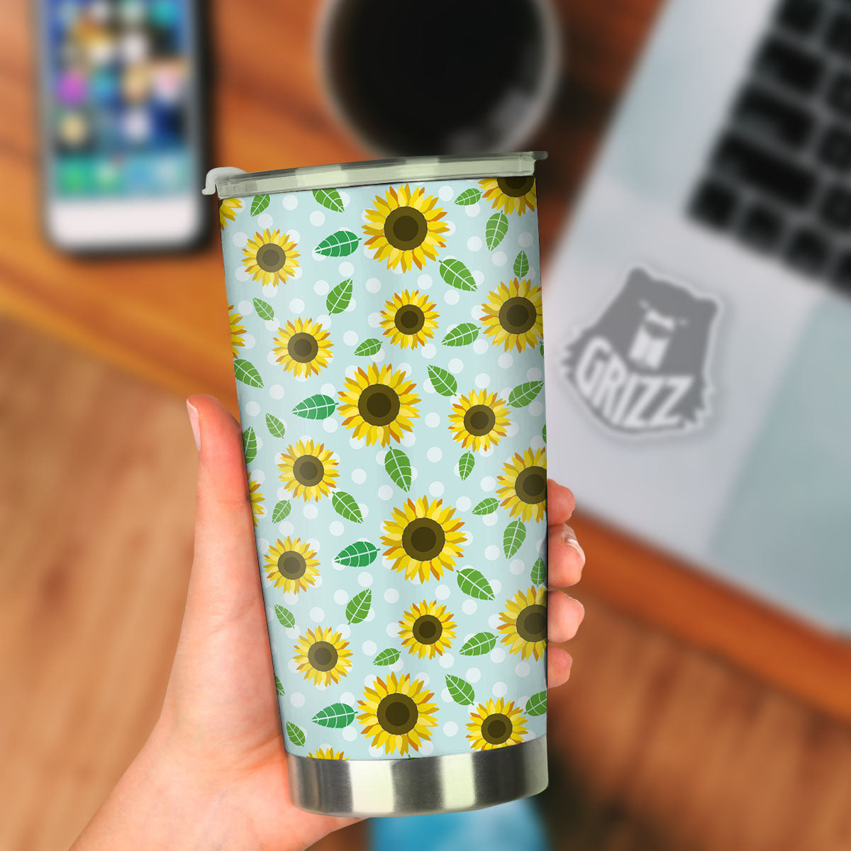 Sunflower Polka Dot Print Pattern Tumbler-grizzshop