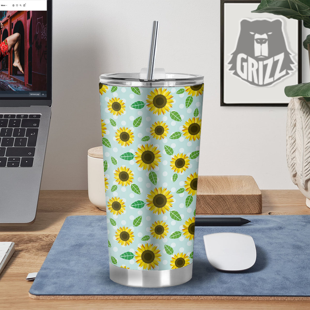 Sunflower Polka Dot Print Pattern Tumbler-grizzshop