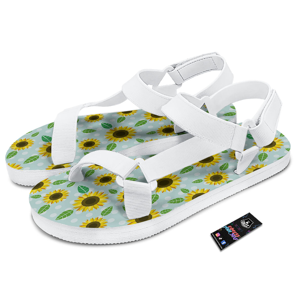 Sunflower Polka Dot Print Pattern White Open Toe Sandals-grizzshop