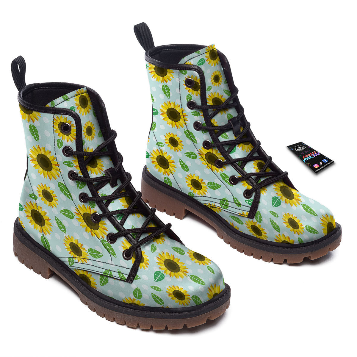Sunflower Polka Dot Print Pattern Work Boots-grizzshop
