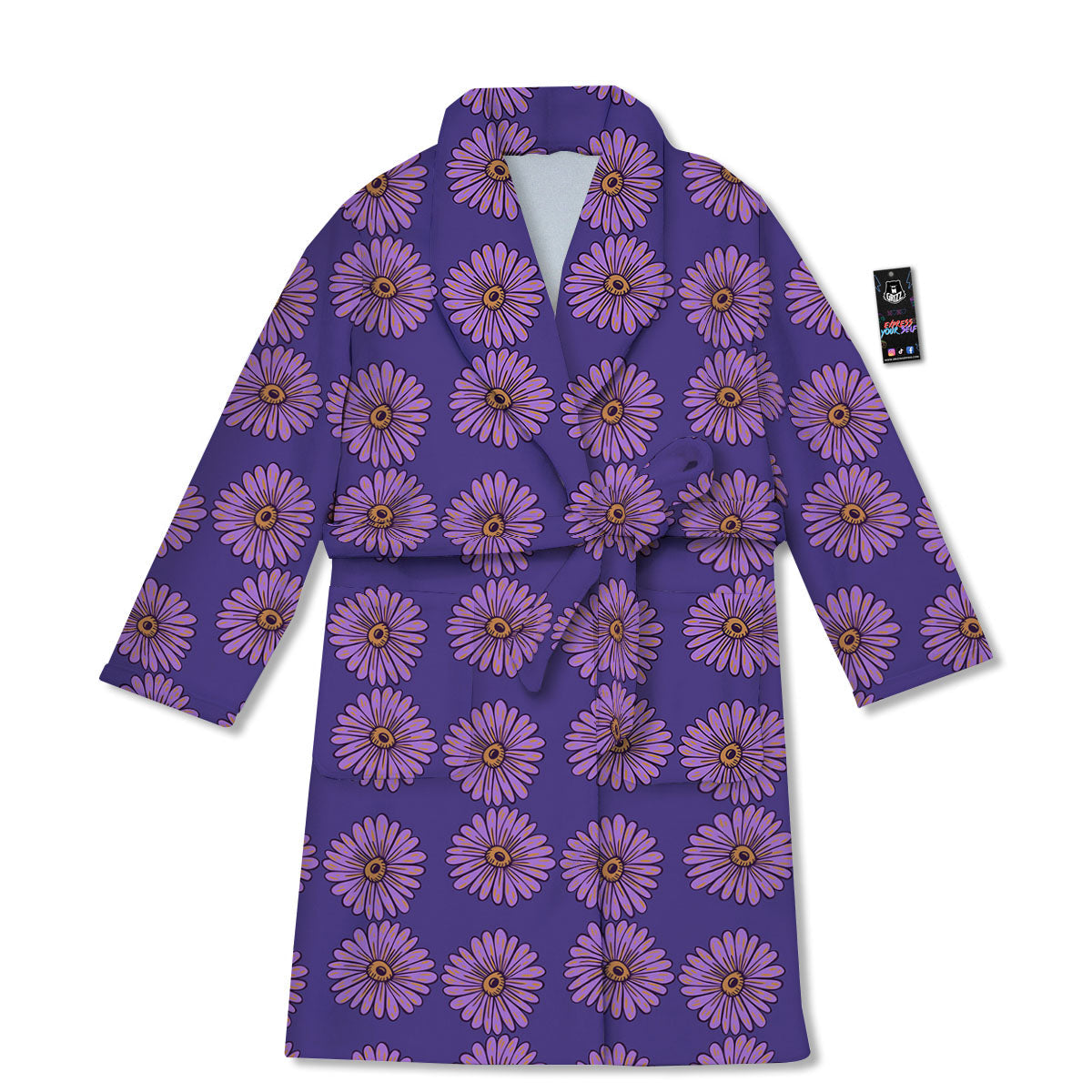 Sunflower Purple Print Pattern Bathrobe-grizzshop