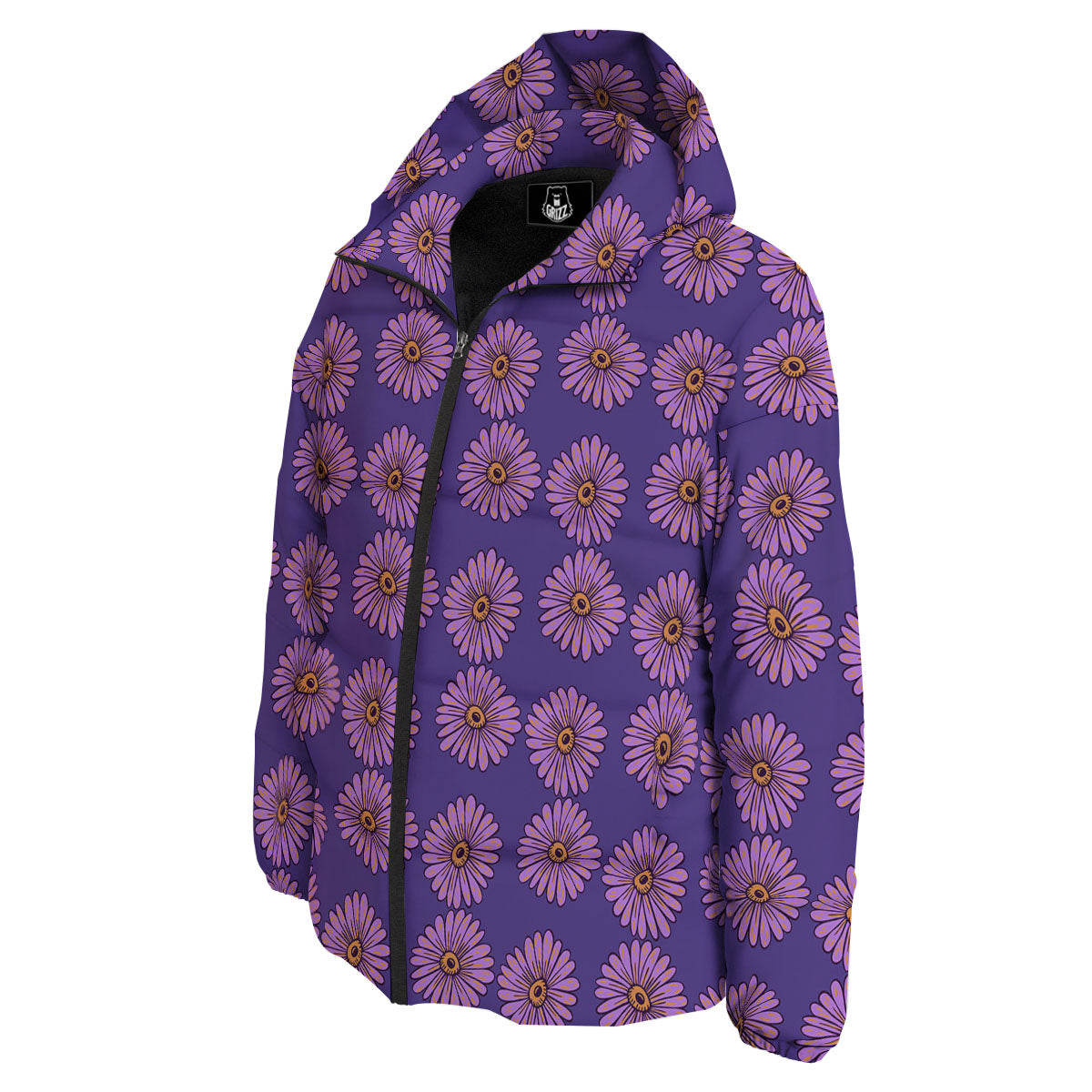 Sunflower Purple Print Pattern Down Jacket-grizzshop