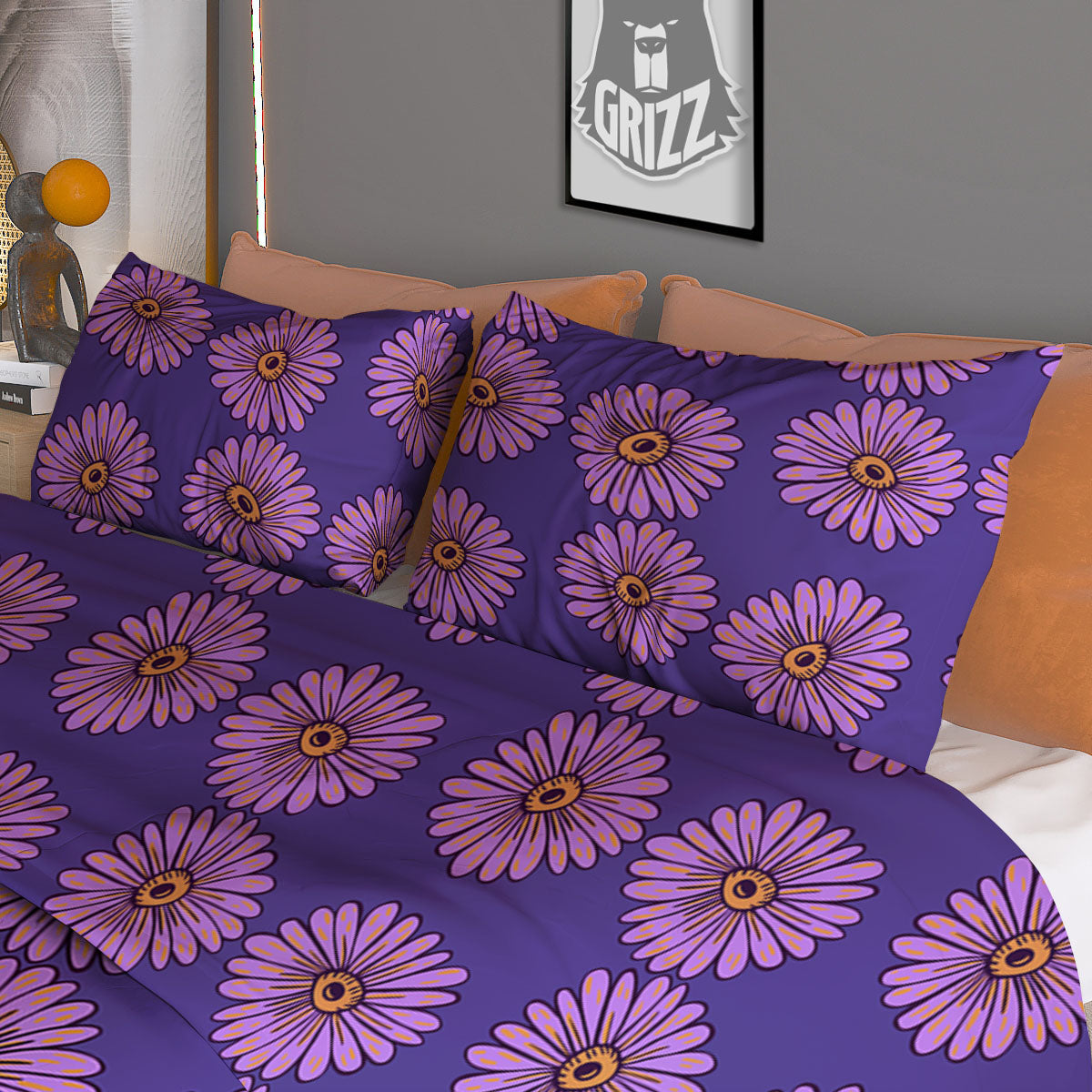 Tattersall Orange And Purple Print Pattern Duvet Cover Bedding Set
