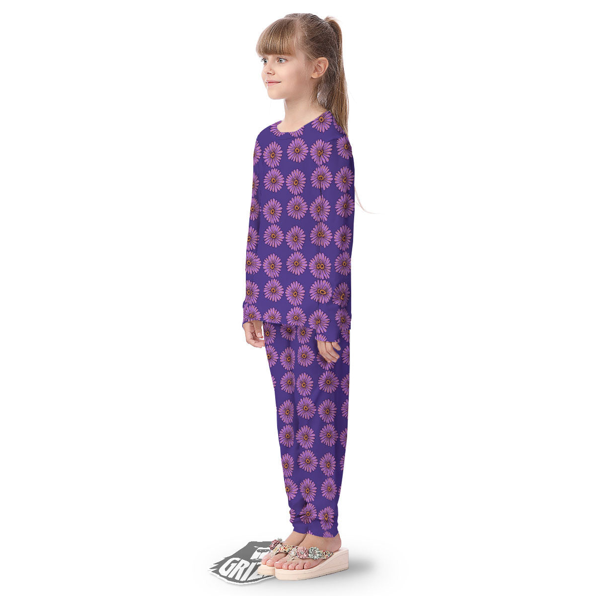 Sunflower Purple Print Pattern Kid's Pajamas-grizzshop