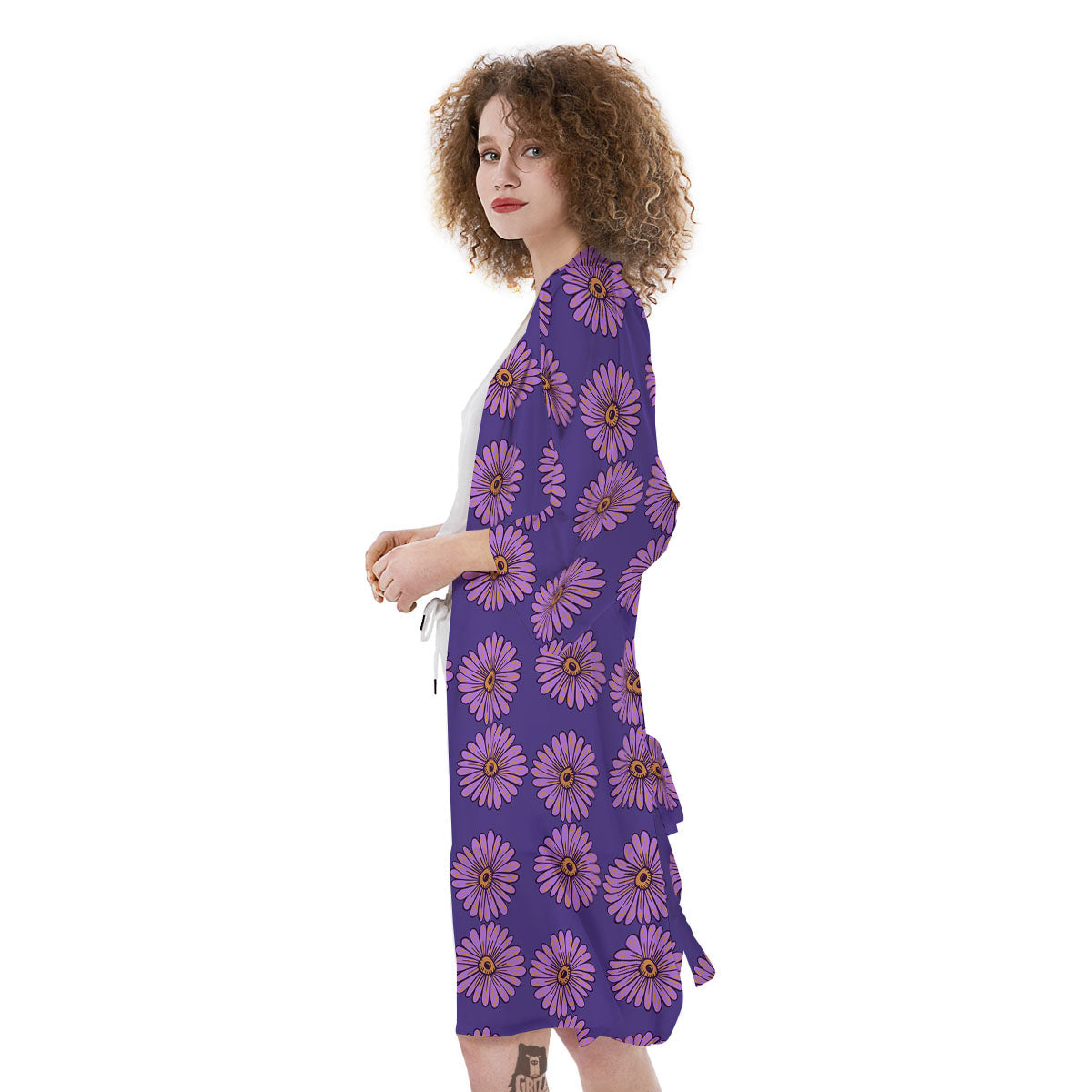 Sunflower Purple Print Pattern Kimono-grizzshop
