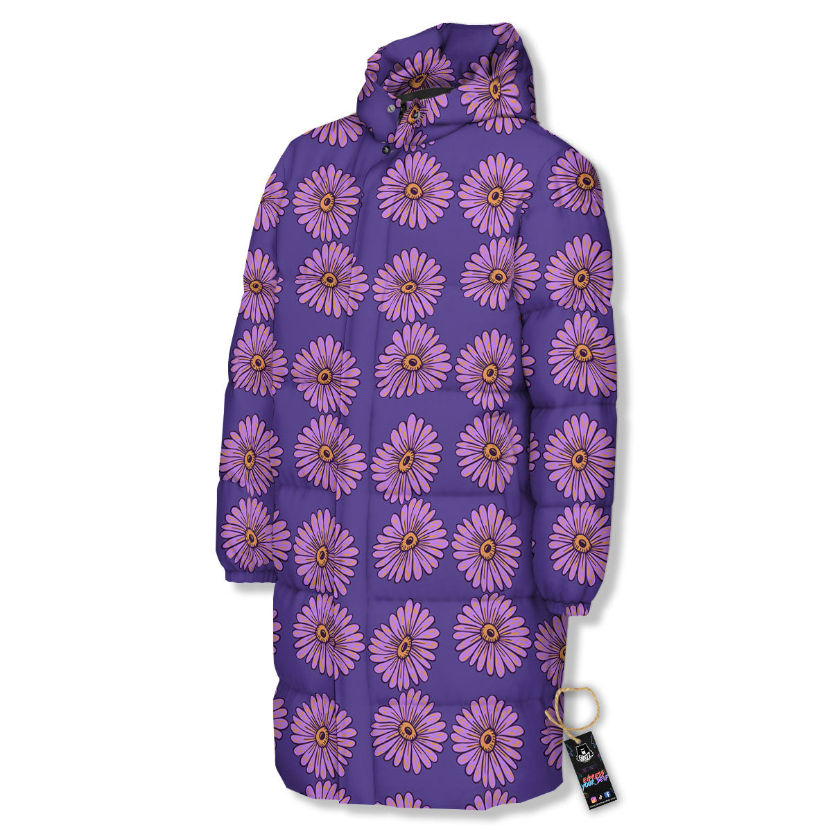 Sunflower Purple Print Pattern Long Down Jacket-grizzshop
