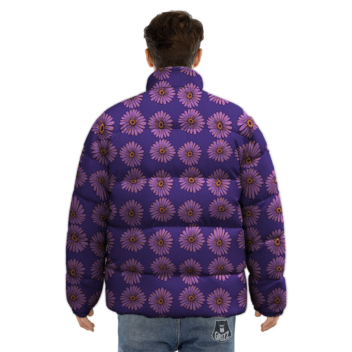 Sunflower Purple Print Pattern Puffer Jacket-grizzshop
