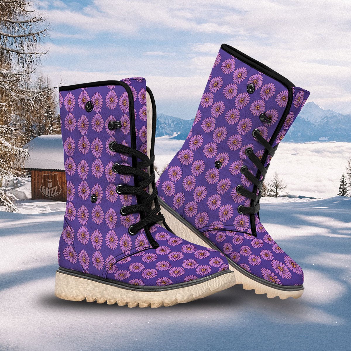 Sunflower Purple Print Pattern Snow Boots-grizzshop