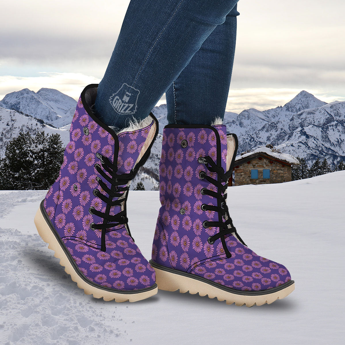 Sunflower Purple Print Pattern Snow Boots-grizzshop