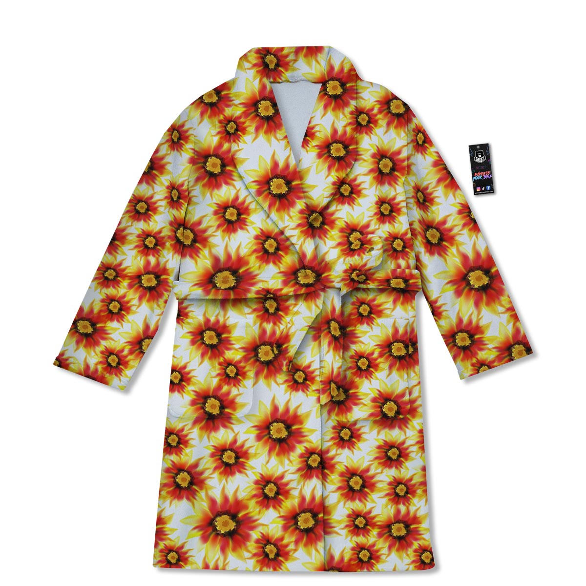 Sunflower Red Autumn Print Pattern Bathrobe-grizzshop